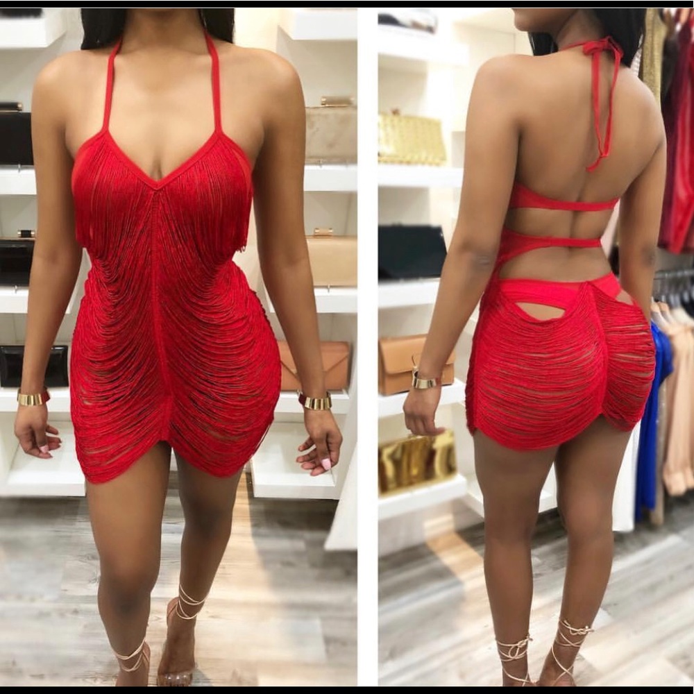 Red Fringe party dress